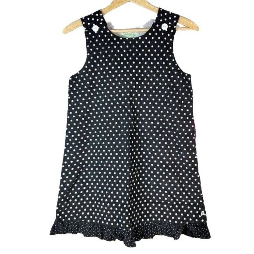 Lolly Wolly Doodle Dress Black White Size 10 Ruffle Dots Sleeveless Jumper NWT